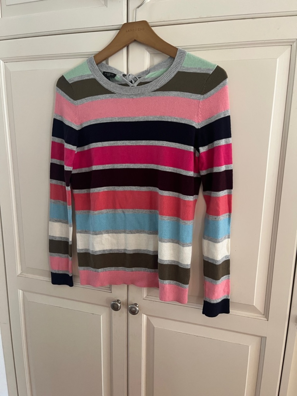 Talbots Multicolor Striped Crewneck Sweater — Pink, Navy, Mint & White